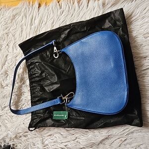 Blue leather handbag